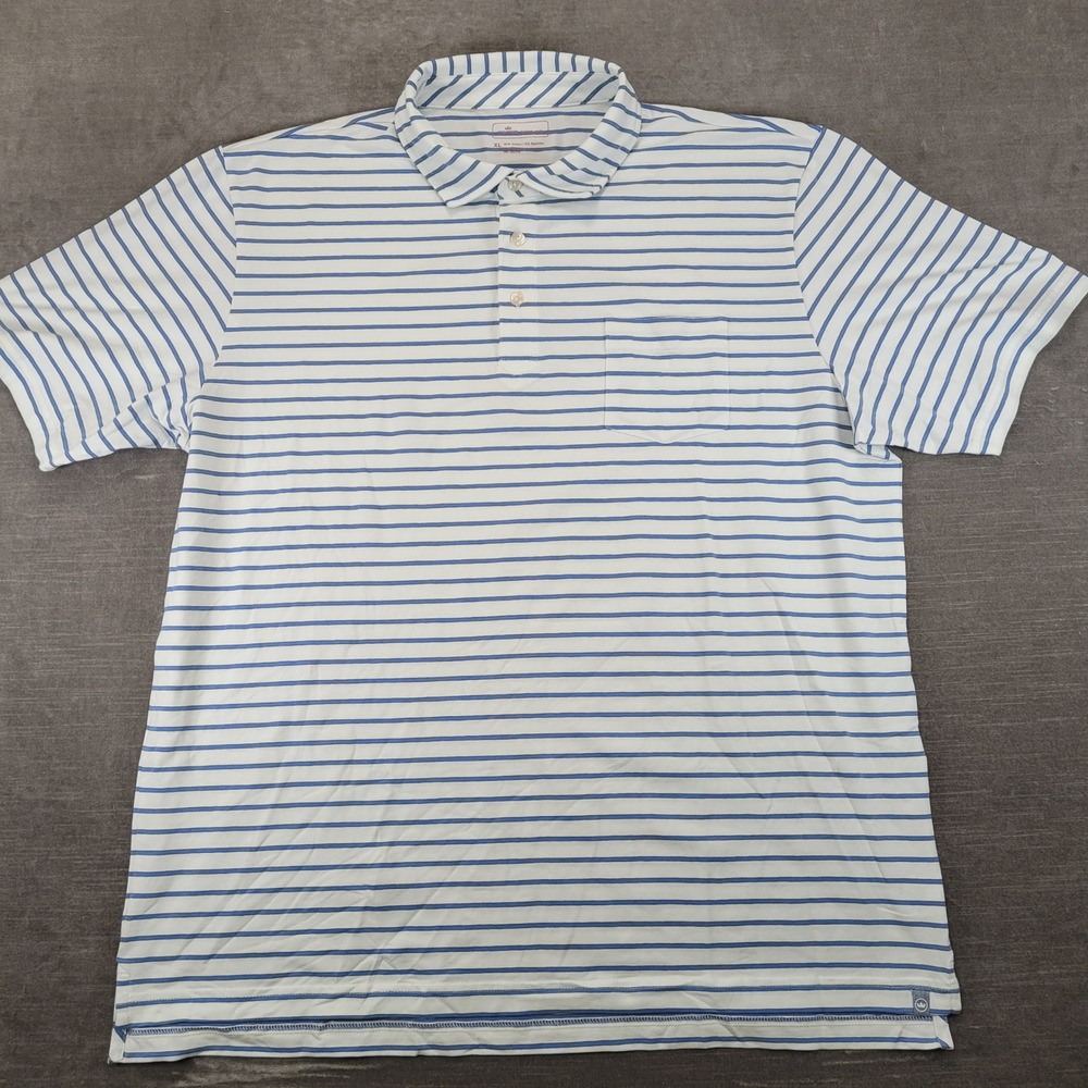 Peter Millar Mens XL Polo Shirt Blue White Striped Cotton Spandex Pocket
